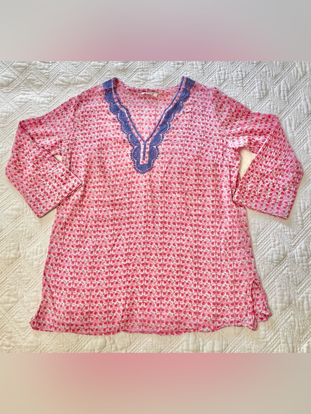 Bluthreads by Rockflowerpaper Floral Cotton Tunic with Embroidered V-Neck Sz Med